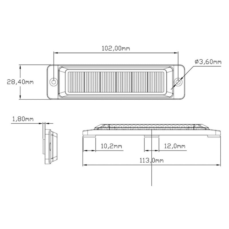 LED Flash-lampe 6x3W. Amber. 9-30v. Die-cast bundplade. IP67. Natsænkning.ECE R65. R10. 26 blinkmønster. 3m ledning