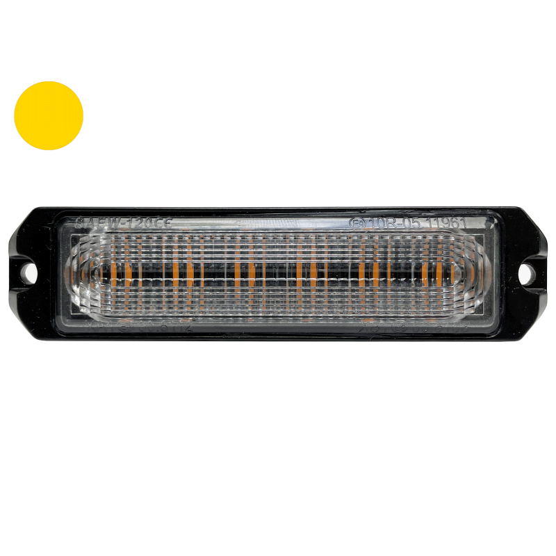 LED Flash-lampe 6x3W. Amber. 9-30v. Die-cast bundplade. IP67. Natsænkning.ECE R65. R10. 26 blinkmønster. 3m ledning