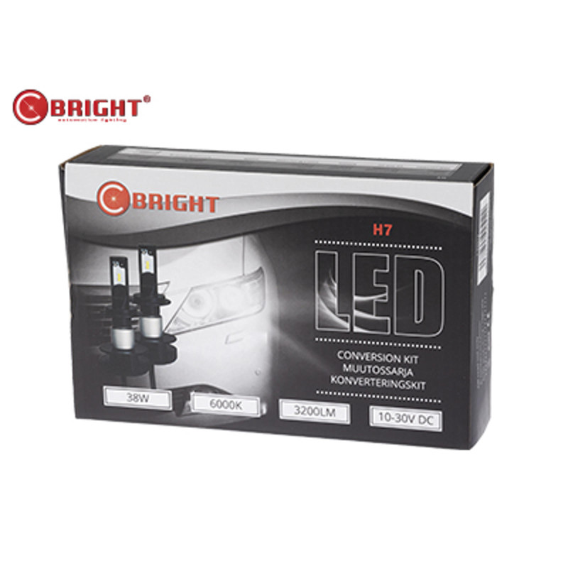 C-BRIGHT LED H7 Konveterings kit, 2 stk Pærer, 38W