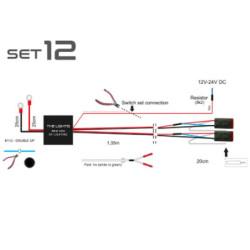 Kabelsæt til 2 lys, kontakt, 12V (2x150W) 24V (2x300W)