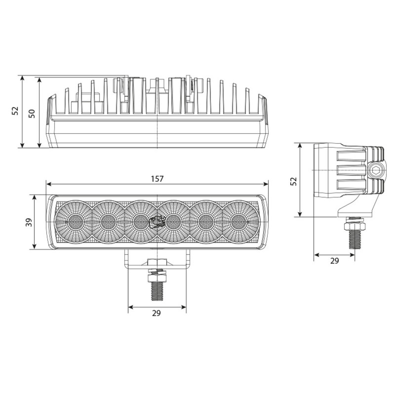 BULLPRO SPECTRUM LED arbejdslampe 12W Rektangel. 9-32vdc. 0.89A/13.7v. 5000K. IP69K. DT stik indbygg