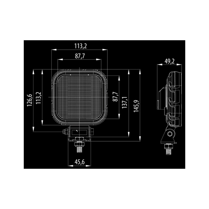 BULLPRO LED WORK/REVERSE COMBI. Firkantet. R23 godkendt arbejds/baklygte 20W. 1284lumen. 5700K. 12-4