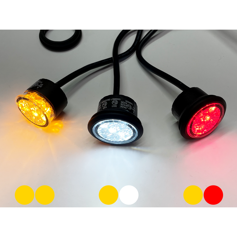 LED Rund Kombi Flash Gul - Markering Rød