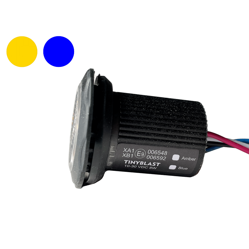 LED Mini-Flash 4xLED GUL+BLÅ 12V-24V. ECE RC65. XA/XB1. R10