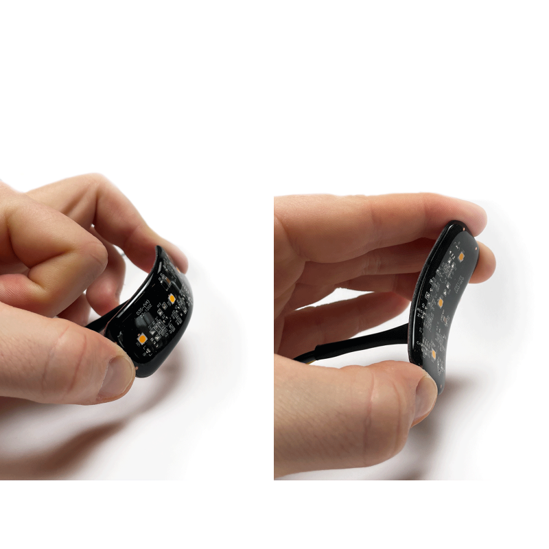 Slim Bendable LED warning light w/3M tape. Amber. 10-32v. Dimming. 20 flash patterns