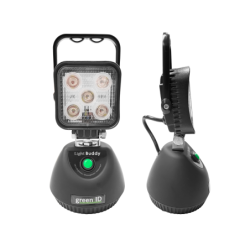 LED mobil akku-arbjdslampe m/magnetfod2 lysstyrker. indbygget advarselsblink. 900Lumen. 6000k. 12vdc & 220vac oplader inkl.