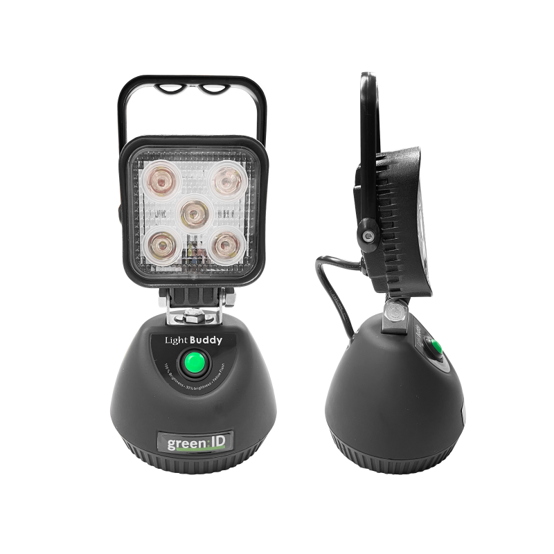LED mobil akku-arbjdslampe m/magnetfod2 lysstyrker. indbygget advarselsblink. 900Lumen. 6000k. 12vdc & 220vac oplader inkl.