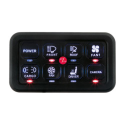 Switch Panel. 12-24V. 8 udgange. 2x5A. 2x10A. 2x20A. 2x20A. IP67.  inkl 100 stk symboler til trykpan
