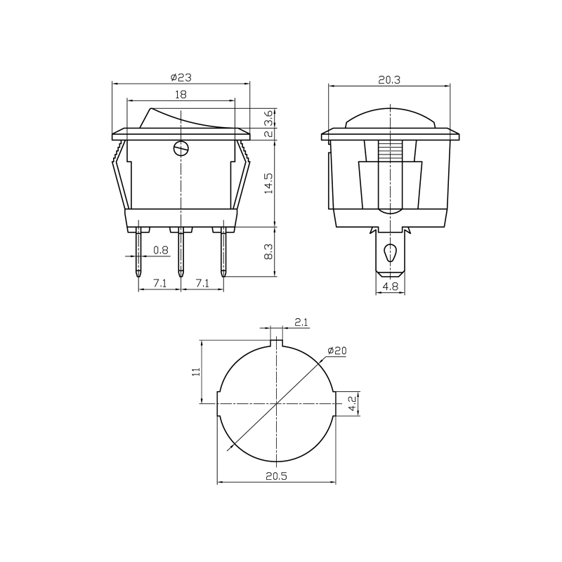 Afbryderkontakt 1-0-1 / ON/ON