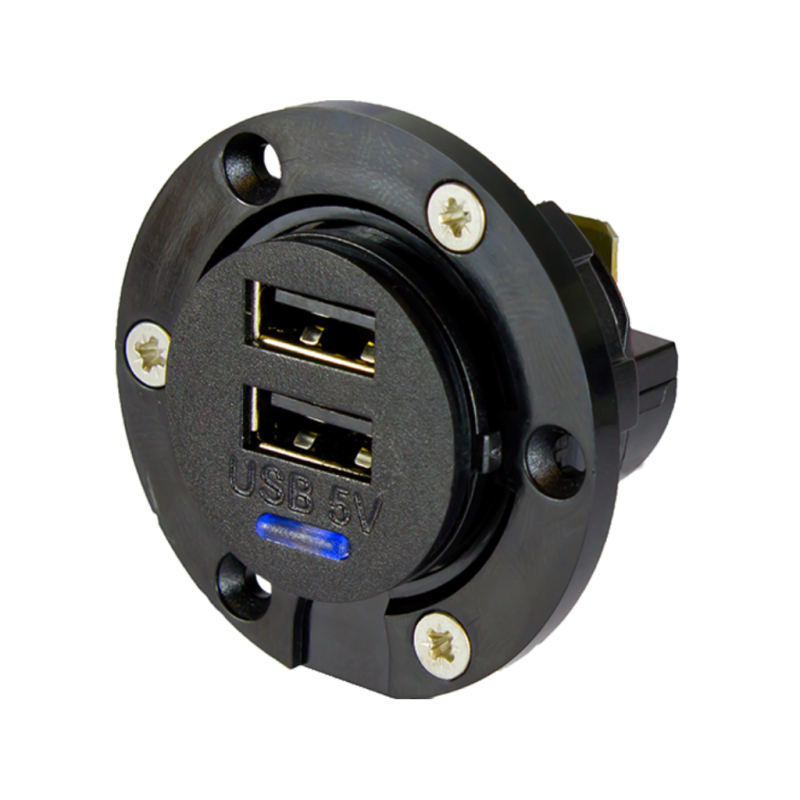 USB udtag dobbelt, forsænket 12 & 24V DC