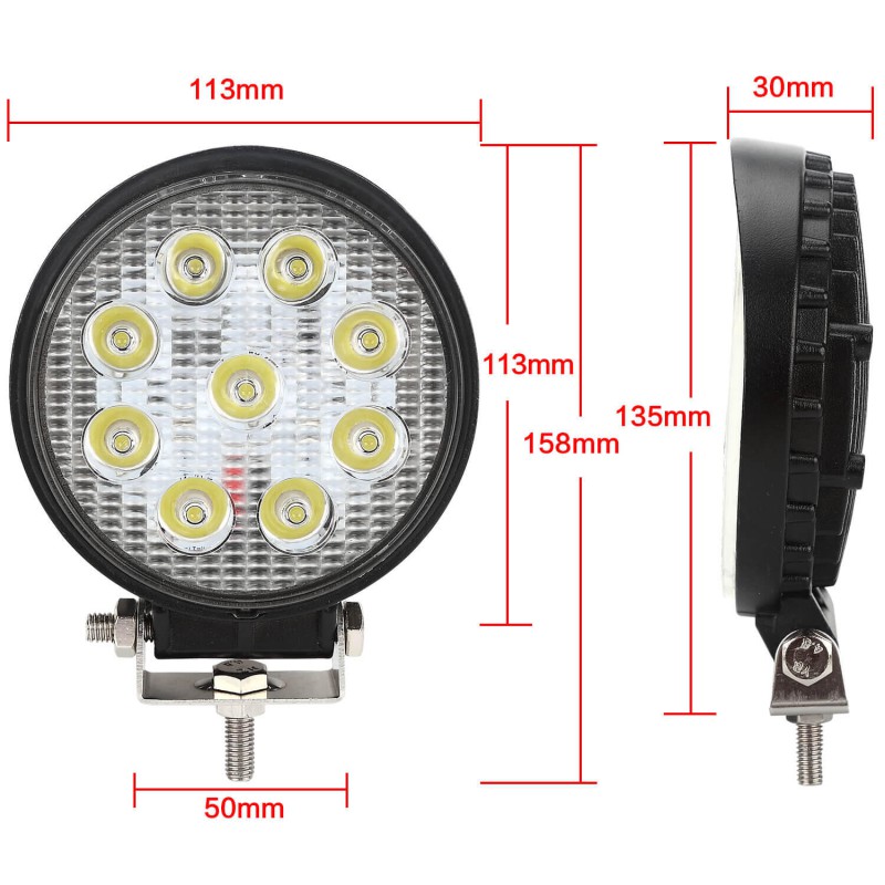 S-Line Rund arbejdslampe 27w - 30mm tyk