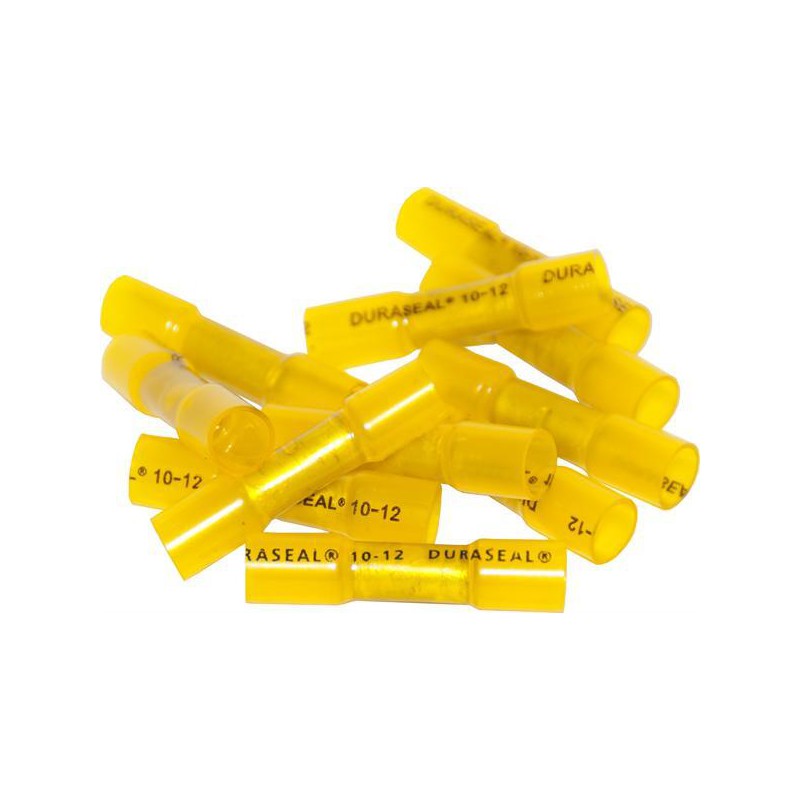 Isoleret Pressemuffe/samlemuffe 4mm Gul - med krympeflex og lim - 100 stk.