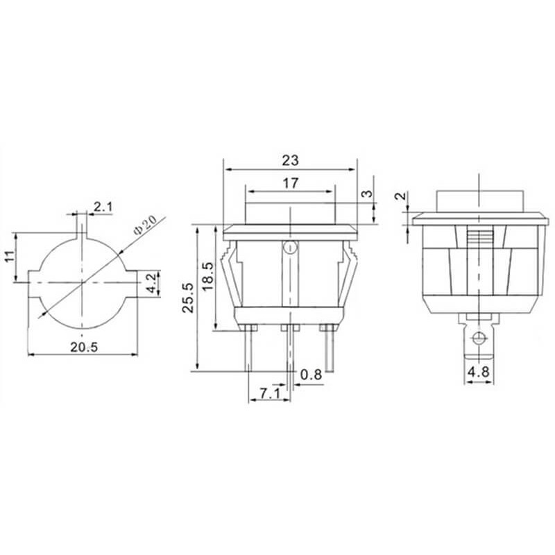 Afbryder Sort med BLÅ diode - 1/0