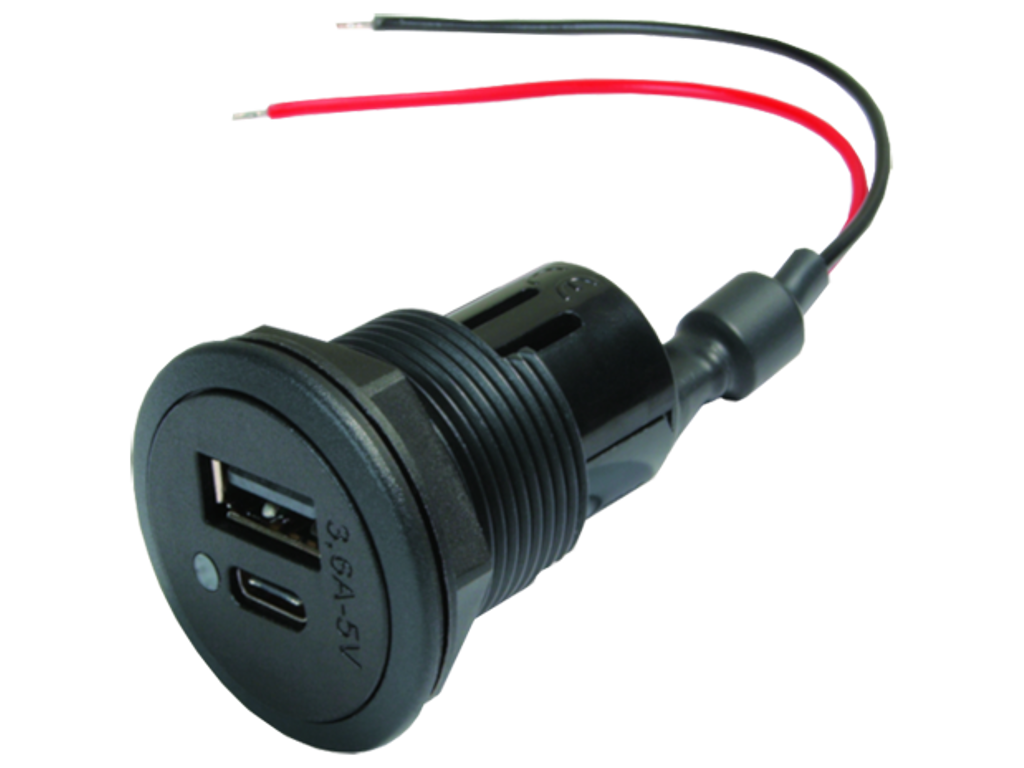 USB-C + USB-A udtag enkelt. forsænket 12 & 24V DC