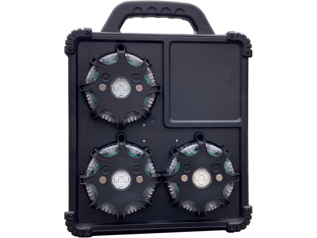 Advarselslys-kuffert m/6 stk. LED flash pucks