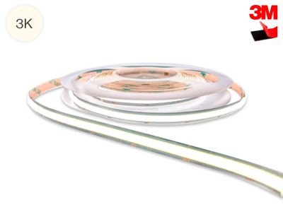 LED TrueColor Mini-PCB COB LED strip 2.4m. 3000K free cut. 8W/m. m. 2m. ledning HUN DC-stik