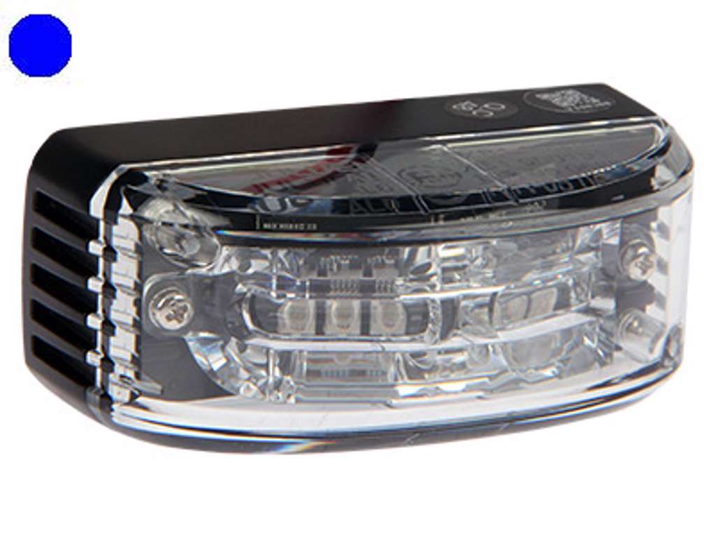 Kompakt LED Flash m/bøjle. Blå. 11-30v. 16 flash mønster. Klar glas. IP67