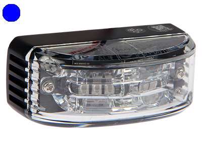 Kompakt LED Flash m/bøjle. Blå. 11-30v. 16 flash mønster. Klar glas. IP67