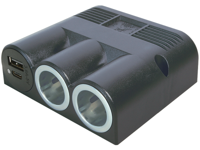 2x stikprop. 1x USB-C + 1x USB-A udtag. 12 & 24V DC
