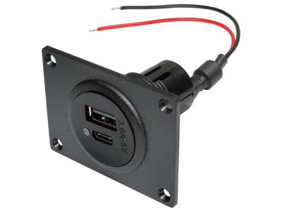 USB-C + USB-A udtag enkelt. forsænket med ramme 12 & 24V DC