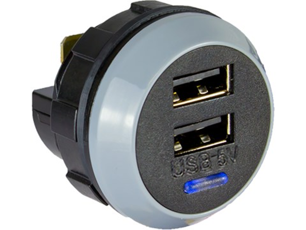 USB udtag dobbelt, forsænket 12 & 24V DC
