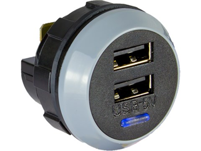USB udtag dobbelt, forsænket 12 & 24V DC