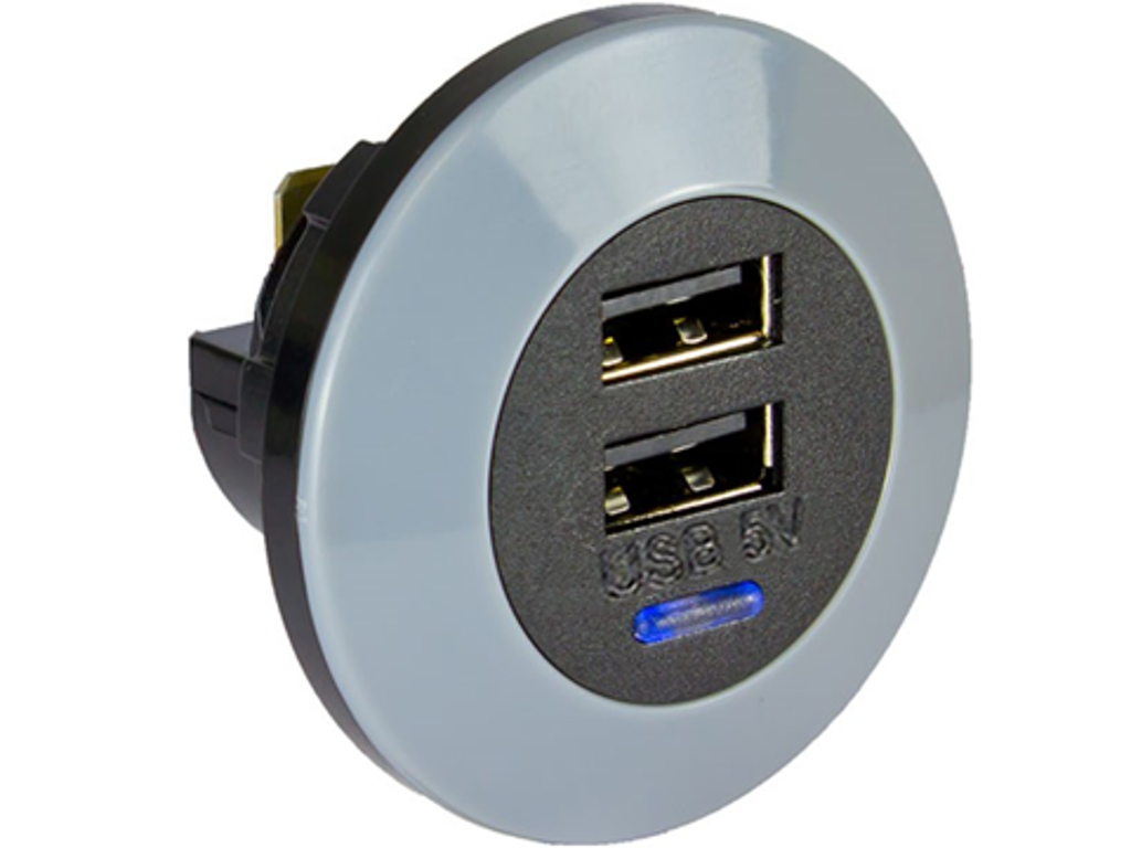 USB udtag dobbelt, forsænket 12 & 24V DC