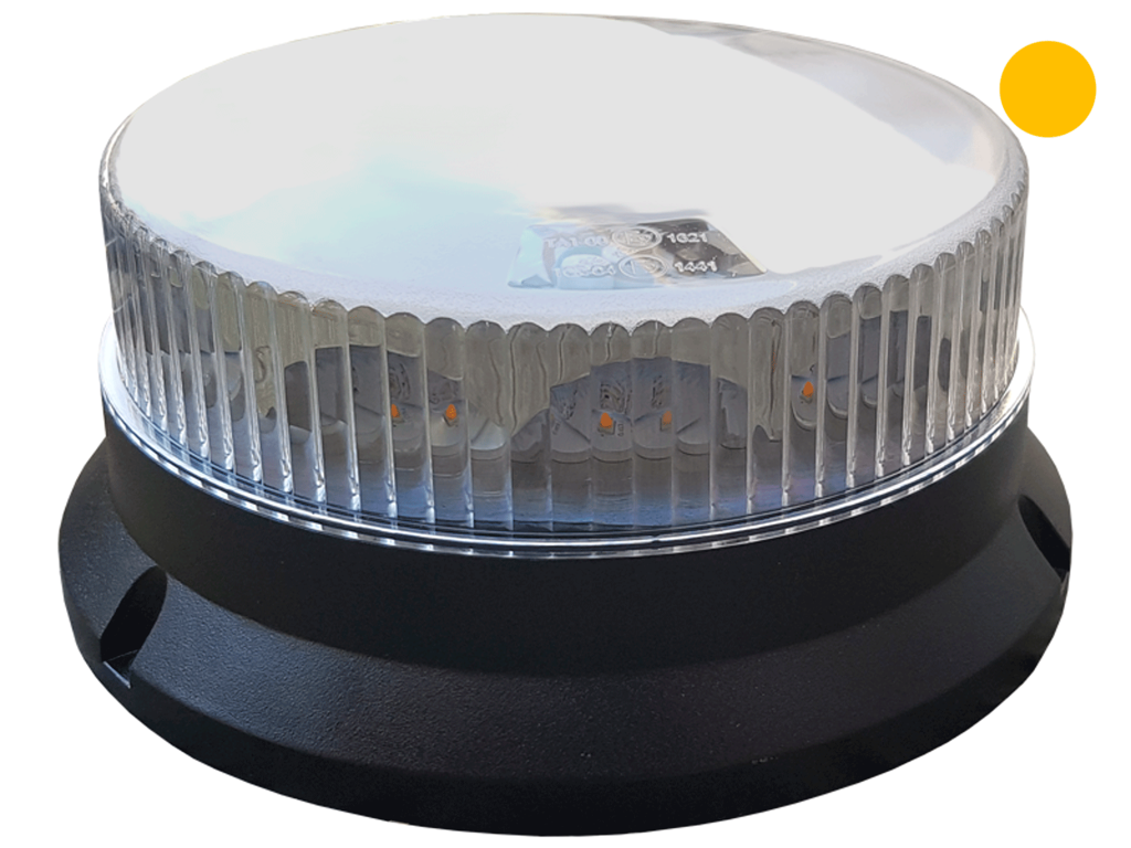 LED beacon, klar acryl med orange flash. 10-30V