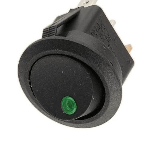 sort 12V med symbol og grøn lys knap: 1-0 -